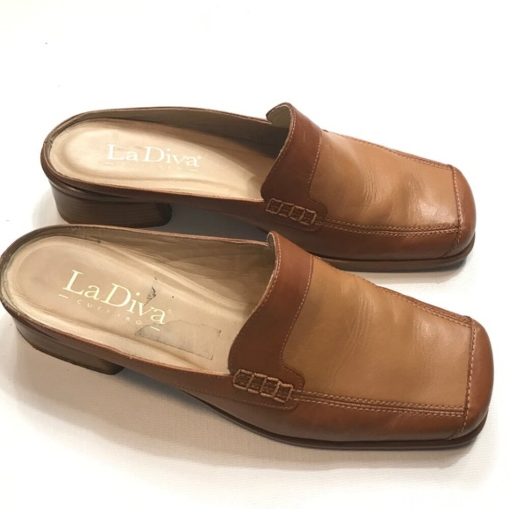 La Diva square toe mules Sz 11